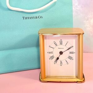 ✨🕰️  Tiffany & Co. Portfolio Brass Gold Tone Vintage Desk or Mantel Clock ✨🕰️